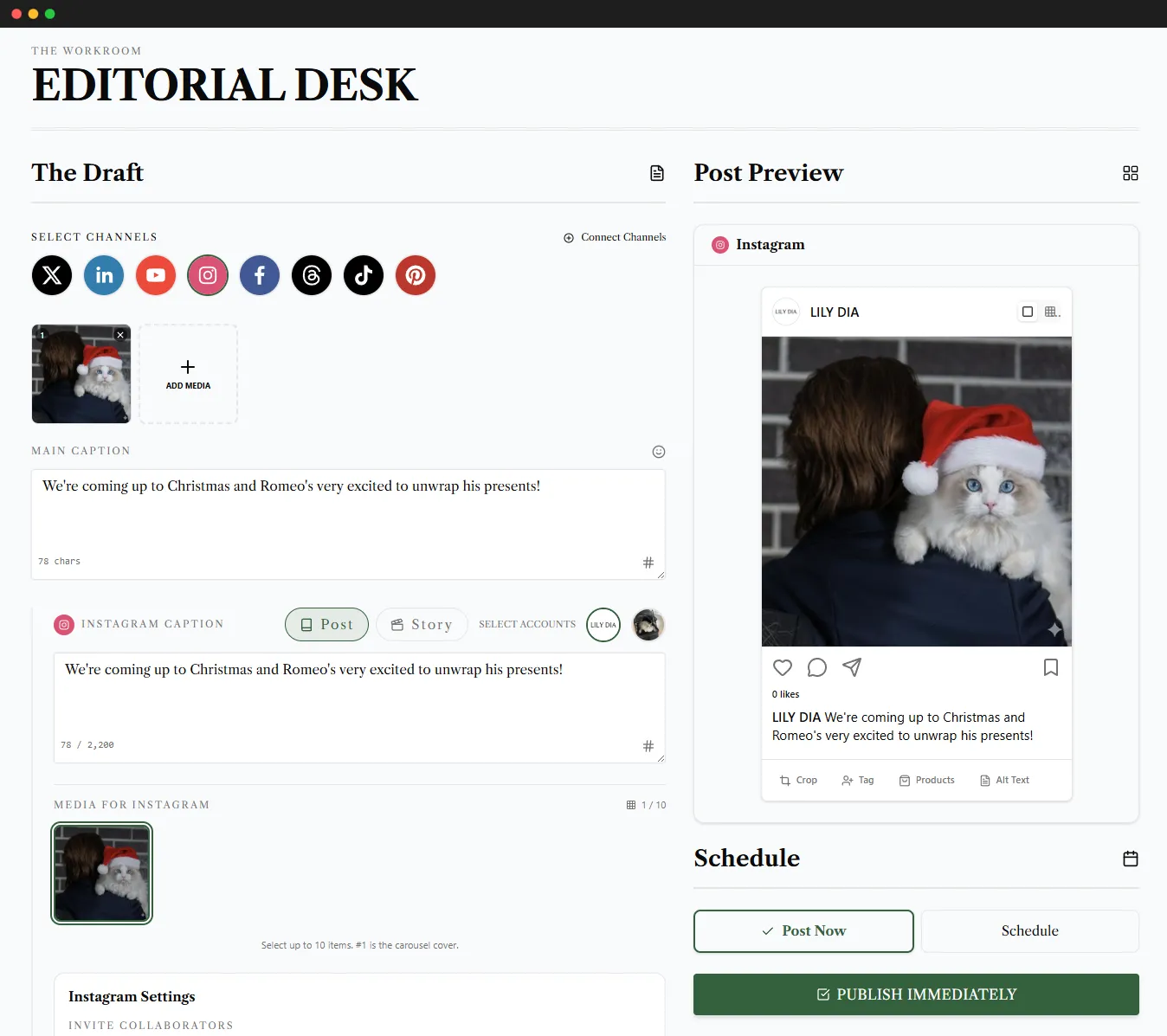 Instagram Scheduler Interface
