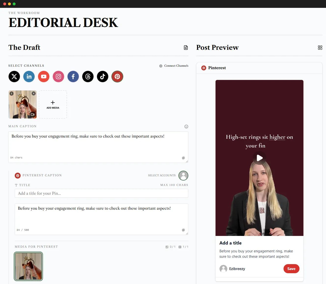 Pinterest Scheduler Interface